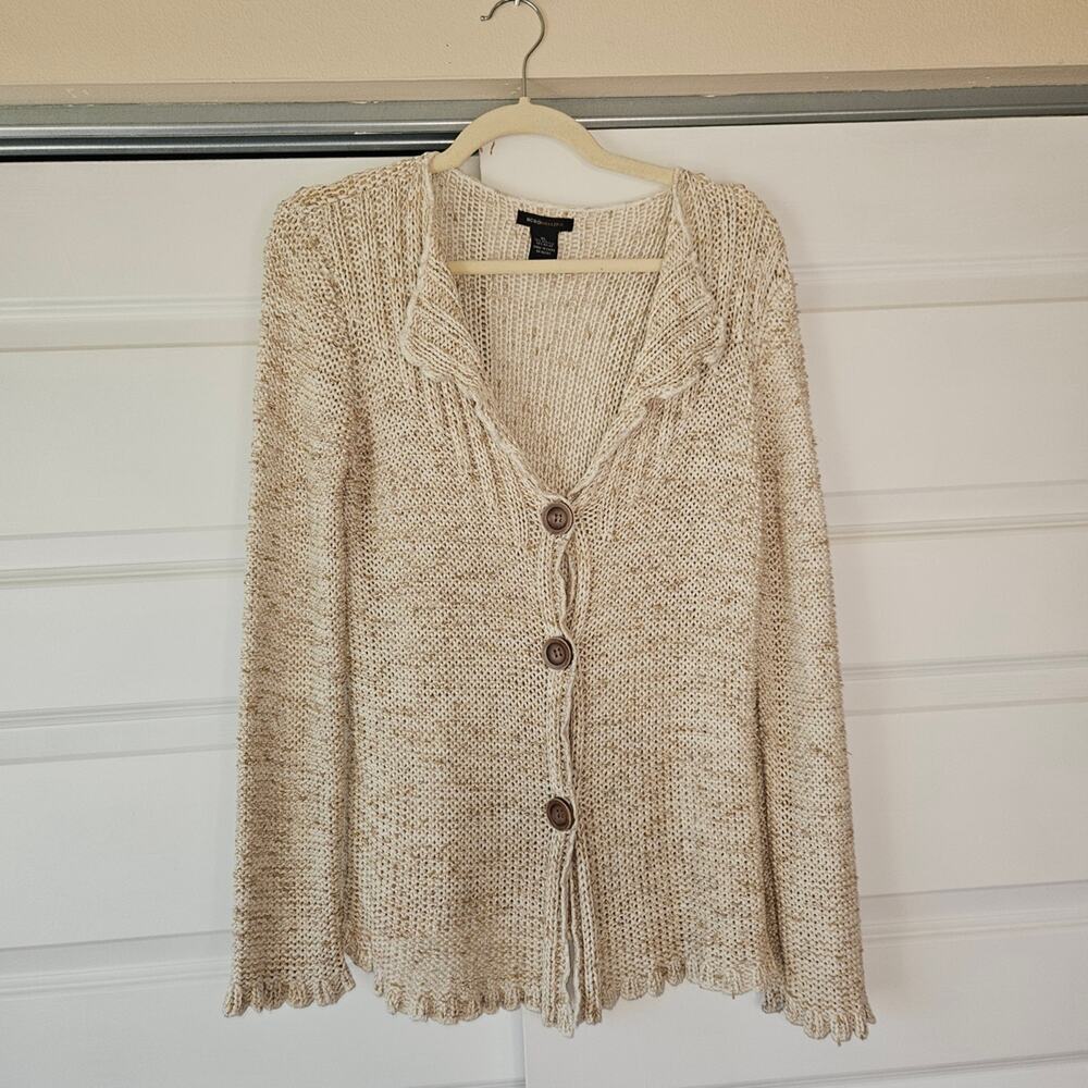 BCBG MaxAzria Y2K Boho Confetti Knit Ruffle Cardigan Sweater XL